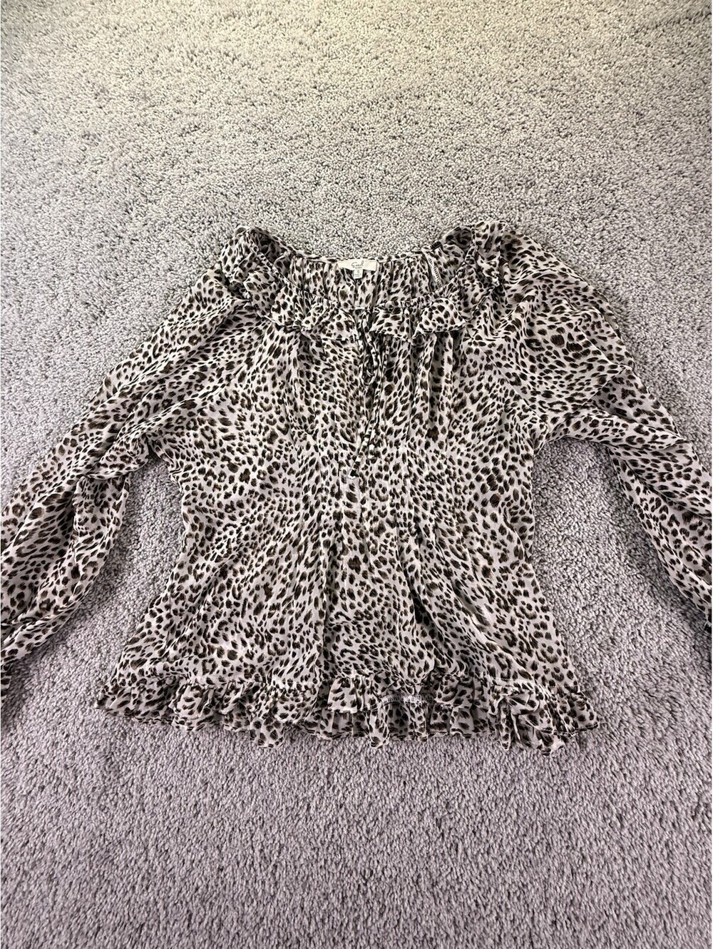 Easel Blouse Size Small Leopard Print Sheer Ruffle Neck